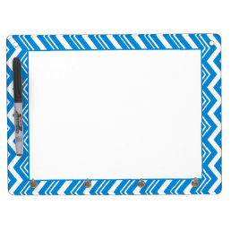 Trendy Turquoise and White Zigzags Dry Erase Board With Keychain Holder