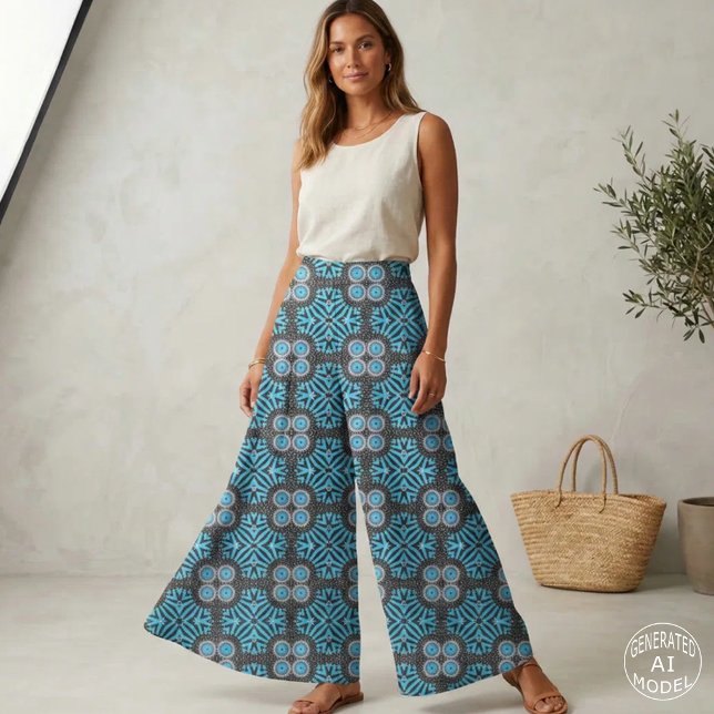 Trendy Turquoise Black Geometric Boho Pattern Fabric (Creator Uploaded)