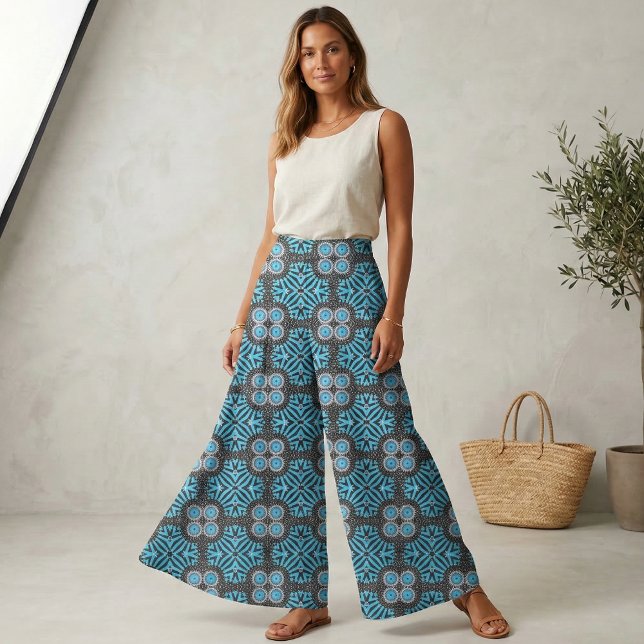 Trendy Turquoise Black Geometric Boho Pattern Fabric (Creator Uploaded)