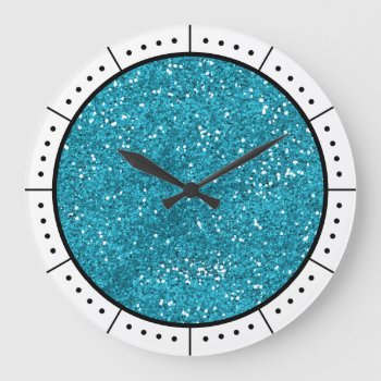 Trendy Turquoise Blue Glitter Large Clock by InTrendPatterns at Zazzle