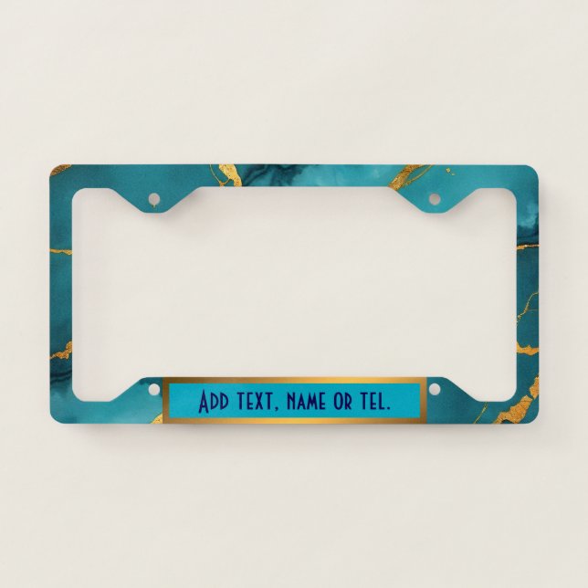 Trendy Turquoise Blue Gold Marble Collection License Plate Frame (Front)