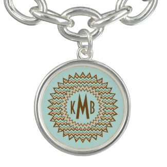 Trendy Turquoise Brown Zigzag Custom Monogram