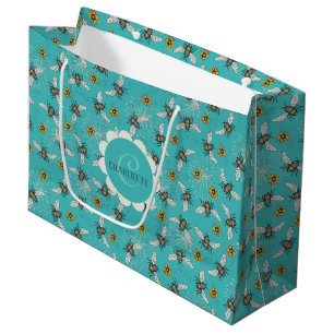 Trendy Turquoise Buzzing Spring & Summer Honeybee Large Gift Bag