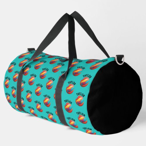 Trendy Turquoise Colorful Basketball Sport Name Duffle Bag