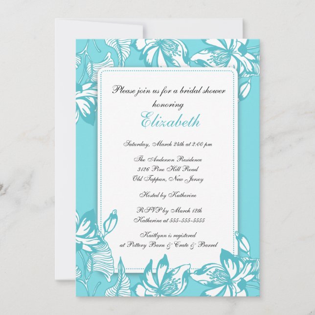 Trendy Turquoise Floral Bridal Shower Invitation (Front)