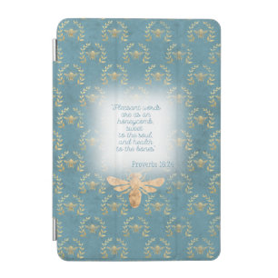 Trendy Turquoise Gold Bee Wreath Grid Scripture  iPad Mini Cover