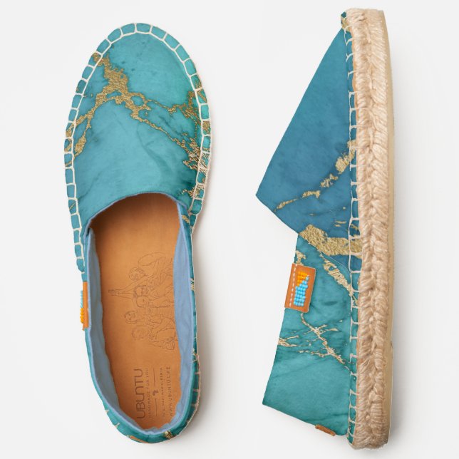 Trendy Turquoise Gold Metallic Marble Stone Look Espadrilles (Side)
