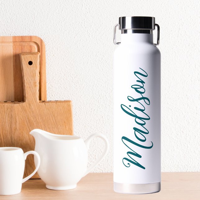 Trendy Turquoise Name Handwritten Script Custom Water Bottle (Creator Uploaded)