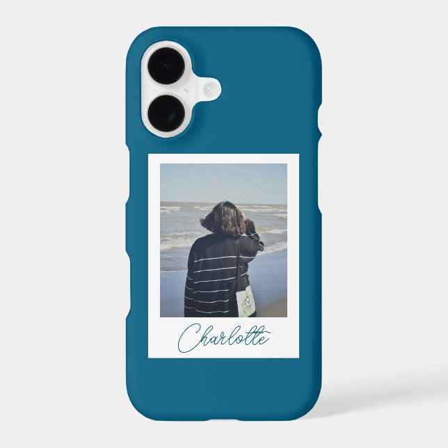 Trendy Turquoise Polaroid Style Custom Name  iPhone Case (Back)