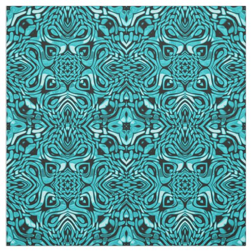 Trendy Turquoise Teal Blue African Mosaic Pattern Fabric