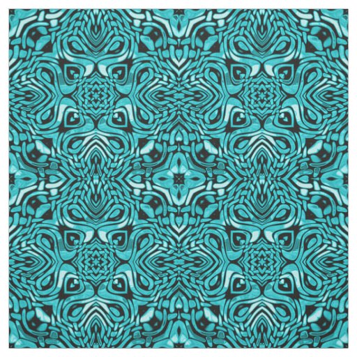Trendy Turquoise Teal Blue African Mosaic Pattern Fabric