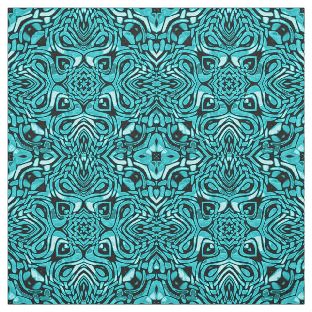Trendy Turquoise Teal Blue African Mosaic Pattern Fabric (Swatch)