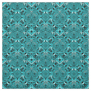 Trendy Turquoise Teal Blue African Mosaic Pattern Fabric