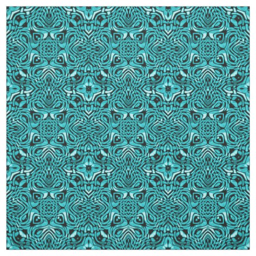 Trendy Turquoise Teal Blue African Mosaic Pattern Fabric