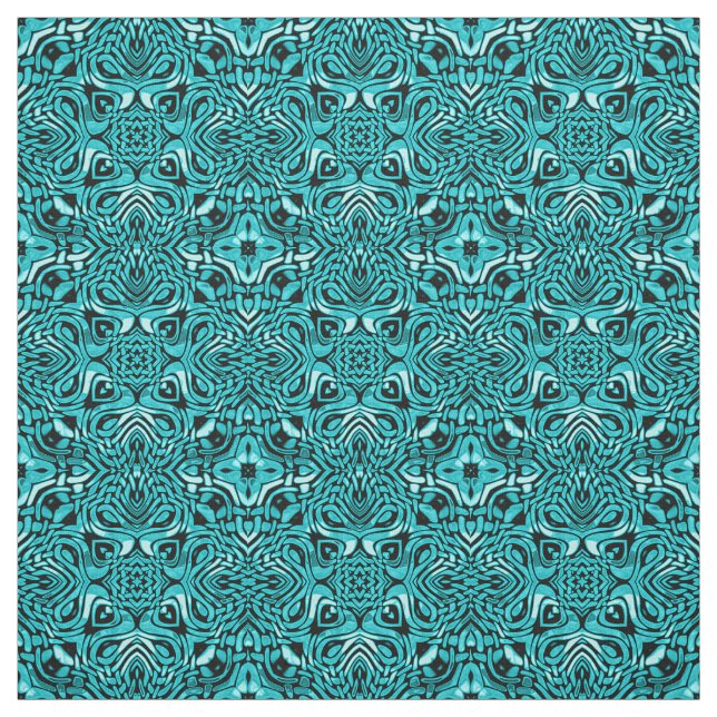 Trendy Turquoise Teal Blue African Mosaic Pattern Fabric (Swatch)