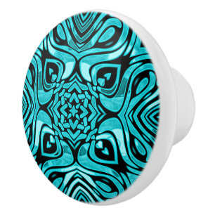Trendy Turquoise Teal Blue Hip Bohemian Bali Art Ceramic Knob