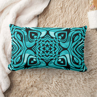 Trendy Turquoise Teal Blue Hip Bohemian Bali Art Lumbar Pillow