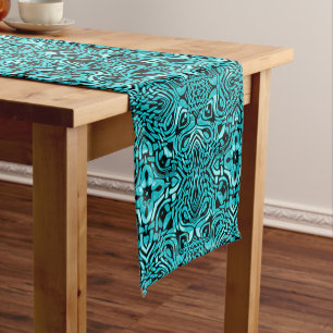 Trendy Turquoise Teal Blue Hip Bohemian Bali Art Short Table Runner