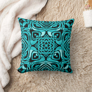 Trendy Turquoise Teal Blue Hip Bohemian Bali Art Throw Pillow