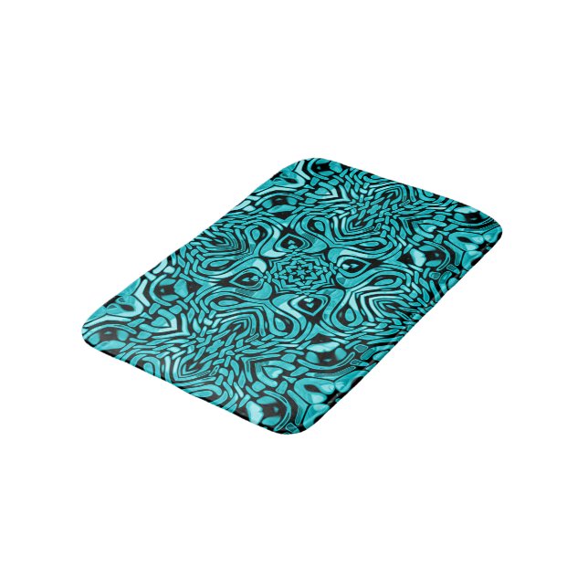 Trendy Turquoise Teal Blue Tribal Art Bathroom Mat (Angled)