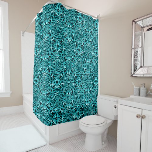 Trendy Turquoise Teal Blue Tribal Art Shower Curtain