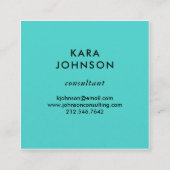 Trendy Turquoise with Chic Black Dots Pattern Square Business Card (Back)