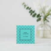 Trendy Turquoise with Chic Black Dots Pattern Square Business Card (Standing Front)