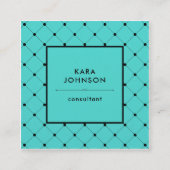 Trendy Turquoise with Chic Black Dots Pattern Square Business Card (Front)