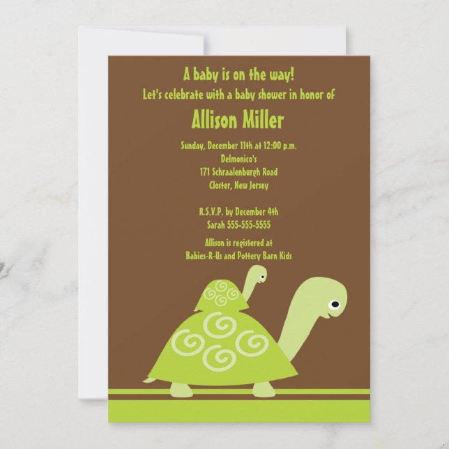 Trendy Turtle Baby Shower Invitation (Front)