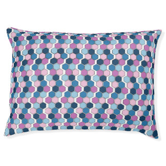 Trendy Twilight City Blue and Pink Hexagon Pattern Pet Bed