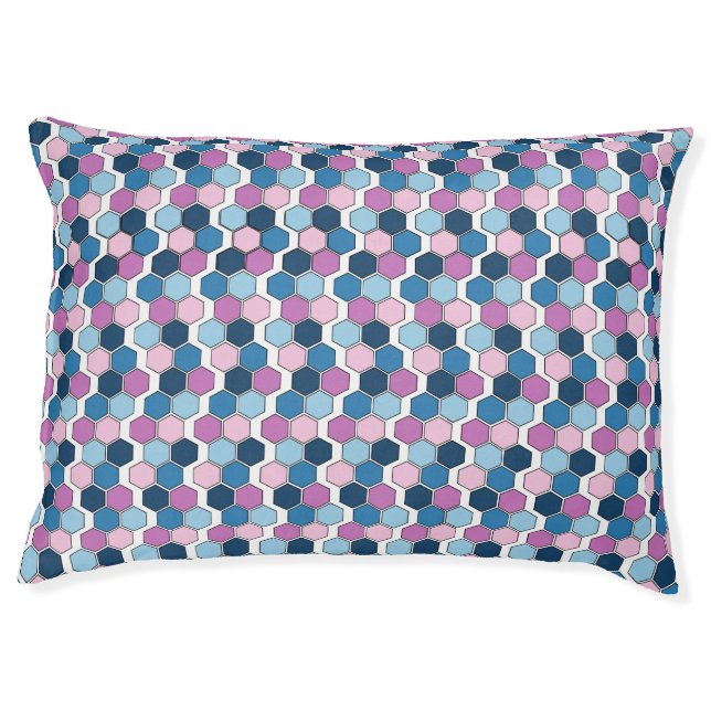 Trendy Twilight City Blue and Pink Hexagon Pattern Pet Bed (Front)