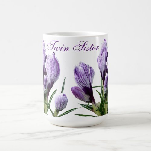 Trendy twin sister Gemini purple crocus floral  Coffee Mug