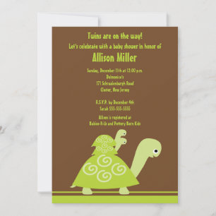 Trendy Twins Turtle Baby Shower Invitation