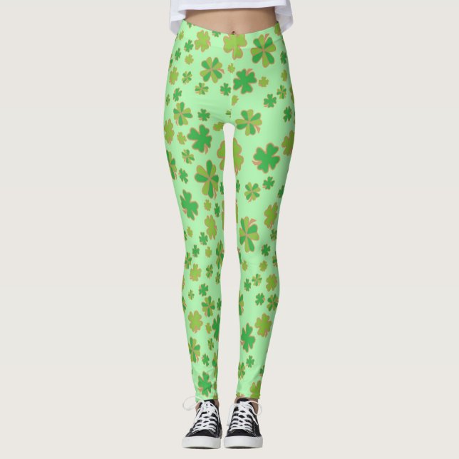 Trendy Two Color Green Shamrock Pattern  Leggings (Front)