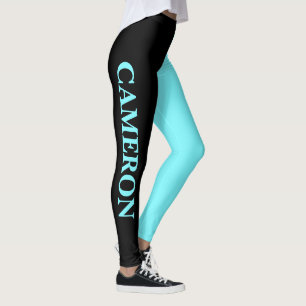 Trendy Two Colors Name Black and Electric Blue Leggings