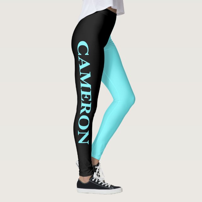 Trendy Two Colors | Name | Black and Electric Blue Leggings (Right)