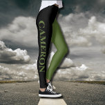 Trendy Two Colors | Name | Black and Olive Green Leggings<br><div class="desc">Trendy Two Colors | Personalized Name | Black and Olive Green Leggings</div>