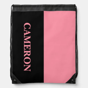 Trendy Two Colors   Name   Black and Salmon Pink Drawstring Bag