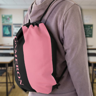 Trendy Two Colors   Name   Black and Salmon Pink Drawstring Bag