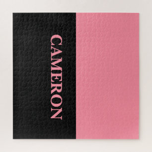 Trendy Two Colors Name Black and Salmon Pink Jigsaw Puzzle