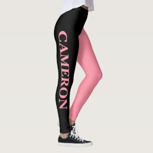Trendy Two Colors Name Black and Salmon Pink Leggings
