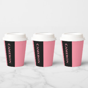 Trendy Two Colors Name Black and Salmon Pink Paper Cups