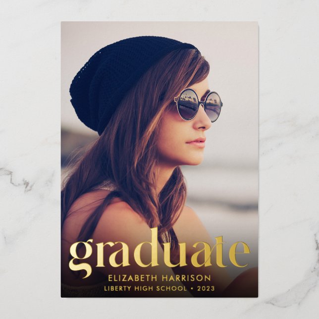 Trendy Type Photo Graduation Foil Invitation (Front)