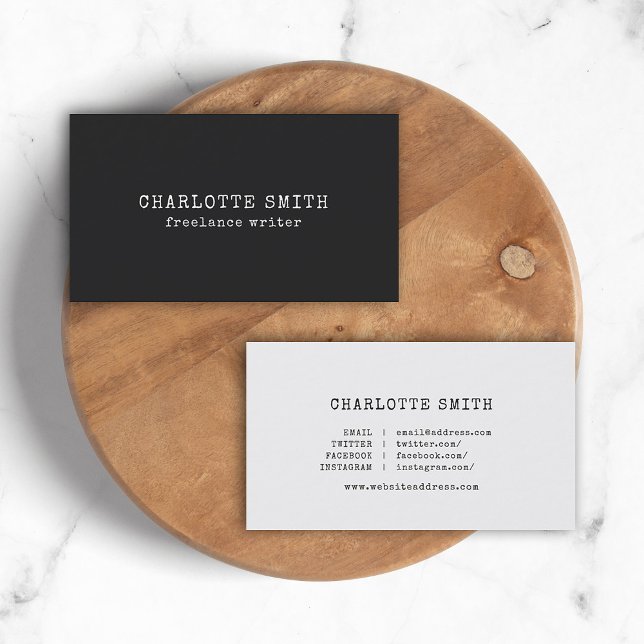 Trendy Typewriter Dark Gray Social Media Business Card (Creator Uploaded)