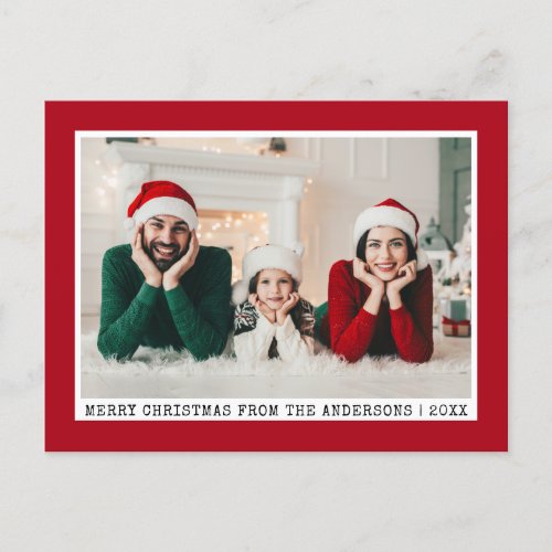 Trendy Typewriter Font Christmas Photo Red Postcard