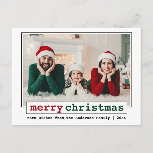 Trendy Typewriter Font Merry Christmas Photo Postcard (Front)