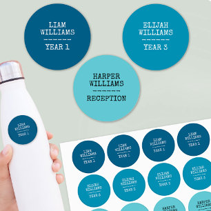 Trendy Typewriter Typography Custom Blue Kids' Labels