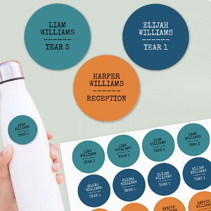 Trendy Typewriter Typography Custom Blue Orange Kids' Labels