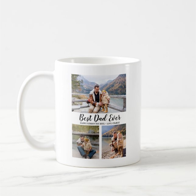 Trendy Typography 3 Photo Collage Father's Day Coffee Mug (Left)