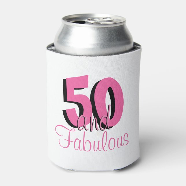 Trendy Typography 50 and Fabulous Pink Can Cooler (Can Front)